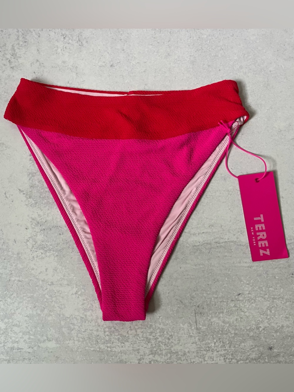 Terez High Cut Textured Bikini Bottom XS Pink Red NEW